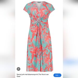 🌙 Coral and Aqua Resort Wear Floral Midi Dress 💘